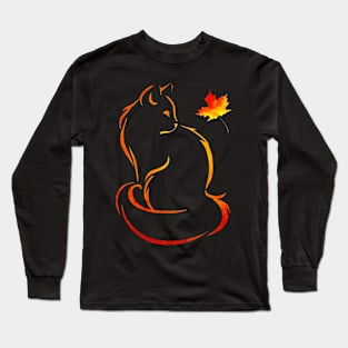 Cat Leaf Fall Hello Autumn Long Sleeve T-Shirt